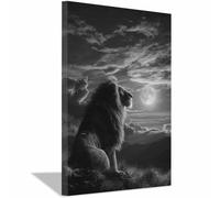 DMZPKZB Canvas Wall Art The Moon and the lions animal poster，Canvas wall murals，Suitable for bedroom, living room, bathroom and hotel decoration(black21)-80x120cm Framed