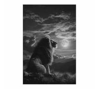 DMZPKZB Canvas Wall Art The Moon and the lions animal poster，Canvas wall murals，Suitable for bedroom, living room, bathroom and hotel decoration(black21)-30x45cm Unframed