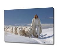 DMZPKZB Christ God Canvas Painting Jesus and the flock Picture, Jesus Christ Wall Art,Religious Decor For Church Office Living Room Inspiration(white)-30x45cm Framed