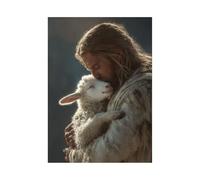 DMZPKZB Christ God Canvas Painting Jesus and the Lamb Picture, Jesus Christ Wall Art,Religious Decor For Church Office Living Room Inspiration(white)-30x45cm Unframed