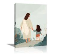 DMZPKZB Christ God Canvas Painting Jesus and the little girl Picture, Jesus Christ Wall Art,Religious Decor For Church Office Living Room Inspiration(white)-70x100cm Framed