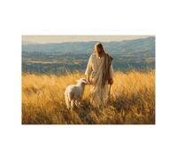 DMZPKZB Christ God Canvas Painting Jesus and the Little Sheep Picture, Jesus Christ Wall Art,Religious Decor For Church Office Living Room Inspiration(yellow)-50x70cm Unframed
