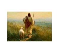 DMZPKZB Christ God Canvas Painting Jesus and the Little Sheep Picture, Jesus Christ Wall Art,Religious Decor For Church Office Living Room Inspiration(white)-70x100cm Unframed