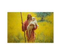DMZPKZB Christ God Canvas Painting Jesus and the Little Sheep Picture, Jesus Christ Wall Art,Religious Decor For Church Office Living Room Inspiration(yellow)-60x90cm Unframed