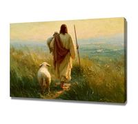 DMZPKZB Christ God Canvas Painting Jesus and the Little Sheep Picture, Jesus Christ Wall Art,Religious Decor For Church Office Living Room Inspiration(white)-50x70cm Framed