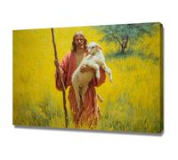 DMZPKZB Christ God Canvas Painting Jesus and the Little Sheep Picture, Jesus Christ Wall Art,Religious Decor For Church Office Living Room Inspiration(yellow)-30x45cm Framed
