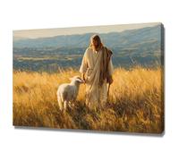 DMZPKZB Christ God Canvas Painting Jesus and the Little Sheep Picture, Jesus Christ Wall Art,Religious Decor For Church Office Living Room Inspiration(yellow)-50x70cm Framed