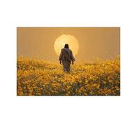 DMZPKZB Christ God Canvas Painting Jesus, flowers, and the sun Picture, Jesus Christ Wall Art,Religious Decor For Church Office Living Room Inspiration(yellow)-70x100cm Unframed