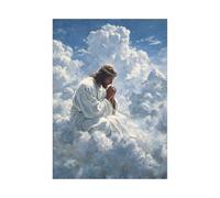 DMZPKZB Christ God Canvas Painting Jesus sitting in the clouds Picture, Jesus Christ Wall Art,Religious Decor For Church Office Living Room Inspiration(white)-60x90cm Unframed