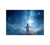DMZPKZB Christ God Canvas Painting Jesus, the Cross Picture, Jesus Christ Wall Art,Religious Decor For Church Office Living Room Inspiration(blue)-30x45cm Unframed