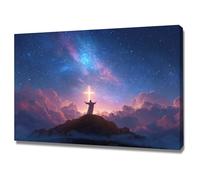 DMZPKZB Christ God Canvas Painting Jesus, the Cross Picture, Jesus Christ Wall Art,Religious Decor For Church Office Living Room Inspiration(Purple;)-70x100cm Framed