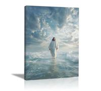 DMZPKZB Christ God Canvas Painting Jesus walked on the water Picture, Jesus Christ Wall Art,Religious Decor For Church Office Living Room Inspiration(white)-30x45cm Framed