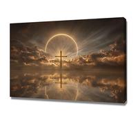 DMZPKZB Christ God Canvas Painting The Cross and the Sea Picture, Jesus Christ Wall Art,Religious Decor For Church Office Living Room Inspiration(golden)-80x120cm Framed