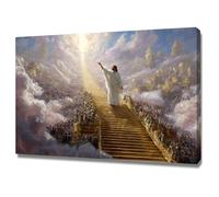 DMZPKZB Christ Religions Painting Wall Decor Jesus and the Kingdom of God God Print Picture and Poster for Living Room, Bedroom, Office,Church classroom(golden)-70x100cm Framed
