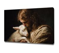 DMZPKZB Christ Religions Painting Wall Decor Jesus and the Little Sheep God Print Picture and Poster for Living Room, Bedroom, Office,Church classroom(white)-80x120cm Framed