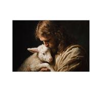 DMZPKZB Christ Religions Painting Wall Decor Jesus and the Little Sheep God Print Picture and Poster for Living Room, Bedroom, Office,Church classroom(white)-70x100cm Unframed
