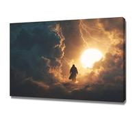 DMZPKZB Christ Religions Painting Wall Decor Jesus and the Moon God Print Picture and Poster for Living Room, Bedroom, Office,Church classroom(white)-70x100cm Framed