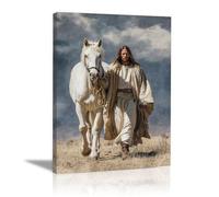 DMZPKZB Christ Religions Painting Wall Decor Jesus and the White Horse God Print Picture and Poster for Living Room, Bedroom, Office,Church classroom(white)-30x45cm Framed