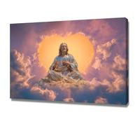 DMZPKZB Christ Religions Painting Wall Decor Sacred Heart of Jesus God Print Picture and Poster for Living Room, Bedroom, Office,Church classroom(yellow)-30x45cm Framed