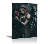 DMZPKZB Glamour female Picture Wings and women Vintage Fashion Sexy Woman Poster Wall Art,Modern Family bedroom Decor,Print Canvas Girl Room Wall Decor Aesthetics(black)-70x100cm Framed