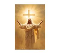 DMZPKZB Jesus Canvas Wall art Holy Light and Cross Christ Decor Painting, Praying, Belief, for Living Room Bedroom Church Decoration(yellow)-80x120cm Unframed