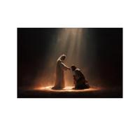 DMZPKZB Jesus Canvas Wall art Jesus and believers Christ Decor Painting, Praying, Belief, for Living Room Bedroom Church Decoration(orange)-30x45cm Unframed