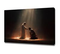 DMZPKZB Jesus Canvas Wall art Jesus and believers Christ Decor Painting, Praying, Belief, for Living Room Bedroom Church Decoration(orange)-80x120cm Framed