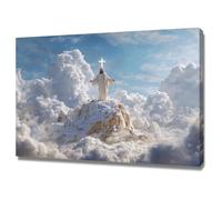 DMZPKZB Jesus Canvas Wall art Jesus and the Cross Christ Decor Painting, Praying, Belief, for Living Room Bedroom Church Decoration(white)-80x120cm Framed