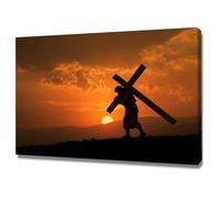 DMZPKZB Jesus Canvas Wall art Jesus and the Cross Christ Decor Painting, Praying, Belief, for Living Room Bedroom Church Decoration(red)-60x90cm Framed