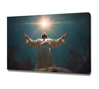 DMZPKZB Jesus Canvas Wall art Jesus and the Sun Christ Decor Painting, Praying, Belief, for Living Room Bedroom Church Decoration(white)-60x90cm Framed
