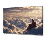 DMZPKZB Jesus Canvas Wall art Jesus sitting in the clouds Christ Decor Painting, Praying, Belief, for Living Room Bedroom Church Decoration(white)-70x100cm Framed