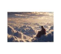 DMZPKZB Jesus Canvas Wall art Jesus sitting in the clouds Christ Decor Painting, Praying, Belief, for Living Room Bedroom Church Decoration(white)-60x90cm Unframed