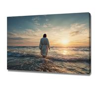 DMZPKZB Jesus Canvas Wall art Sunrises at sea Christ Decor Painting, Praying, Belief, for Living Room Bedroom Church Decoration(blue)-30x45cm Framed