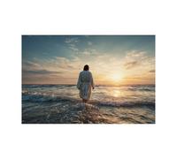 DMZPKZB Jesus Canvas Wall art Sunrises at sea Christ Decor Painting, Praying, Belief, for Living Room Bedroom Church Decoration(blue)-70x100cm Unframed
