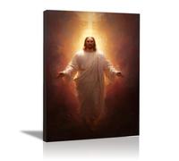 DMZPKZB Jesus Canvas Wall art The Cross and the Holy Light Christ Decor Painting, Praying, Belief, for Living Room Bedroom Church Decoration(orange)-30x45cm Framed
