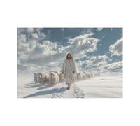 DMZPKZB Jesus Christ Wall Art Jesus and the flock Vintage Painting Wall Art, Religious home decor for Living Room Bedroom Office Church(white)-80x120cm Unframed