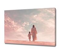 DMZPKZB Jesus Christ Wall Art Jesus and the little girl Vintage Painting Wall Art, Religious home decor for Living Room Bedroom Office Church(pink)-70x100cm Framed