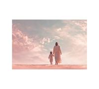 DMZPKZB Jesus Christ Wall Art Jesus and the little girl Vintage Painting Wall Art, Religious home decor for Living Room Bedroom Office Church(pink)-50x70cm Unframed