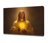 DMZPKZB Jesus Christ Wall Art Jesus and the Sacred Heart Vintage Painting Wall Art, Religious home decor for Living Room Bedroom Office Church(golden)-70x100cm Framed