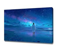 DMZPKZB Jesus Christ Wall Art Jesus and the Seaside Vintage Painting Wall Art, Religious home decor for Living Room Bedroom Office Church(blue)-60x90cm Framed