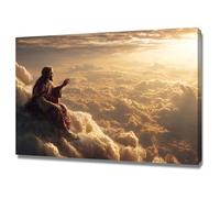 DMZPKZB Jesus Christ Wall Art Jesus and the Sun Vintage Painting Wall Art, Religious home decor for Living Room Bedroom Office Church(golden)-80x120cm Framed