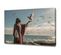 DMZPKZB Jesus Christ Wall Art Jesus and the White Doves Vintage Painting Wall Art, Religious home decor for Living Room Bedroom Office Church(red)-60x90cm Framed