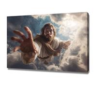 DMZPKZB Jesus Christ Wall Art Jesus in the Sky Vintage Painting Wall Art, Religious home decor for Living Room Bedroom Office Church(white)-50x70cm Framed