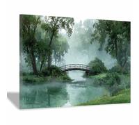 DMZPKZB Modern Landscape Picture Still Water, Green Trees Canvas Wall Art,Minimalism Scenery Painting,for Dining,Bathroom, Living Room, Bedroom,Corridor(green106)-70x100cm Framed