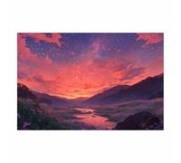 DMZPKZB Modern Landscape Picture The Milky Way hangs in the wilderness Canvas Wall Art,Minimalism Scenery Painting,for Dining,Bathroom, Living Room, Bedroom,Corridor(pink118)-80x120cm Unframed