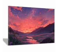 DMZPKZB Modern Landscape Picture The Milky Way hangs in the wilderness Canvas Wall Art,Minimalism Scenery Painting,for Dining,Bathroom, Living Room, Bedroom,Corridor(pink118)-30x45cm Framed