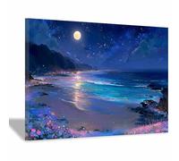 DMZPKZB Nature Landscape Pictures Magical Moonlit Beaches Canvas Prints Wall Decor,Painting Artwork for Bedroom,Living Room,Corridor,church,Home Decoration(Multicolor)-30x45cm Framed