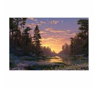 DMZPKZB Nature Landscape Pictures Stream facing the sun Canvas Prints Wall Decor,Painting Artwork for Bedroom,Living Room,Corridor,church,Home Decoration(golden105)-30x45cm Unframed