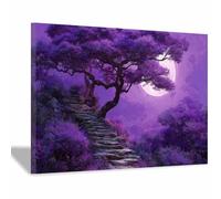 DMZPKZB Nature Tree Of Life Picture Artwork Starry Sky Island Tree Modern Artwork Canvas Painting,Abstract Pictures Wall Decor Living Room Bedroom Bathroom Office(red)-50x70cm Framed