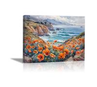 DMZPKZB Stunning Canvas Print Mesmerizing Landscape Canvas Wall Art Flowers blooming on the coast Living room, bedroom, dining room, home office wall decoration-70x100cm Framed